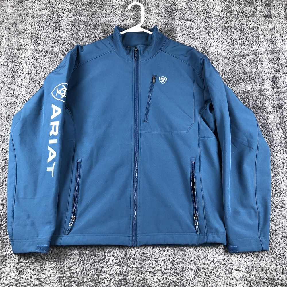 Ariat Jacket Mens Medium Blue Logo 2.0 Softshell Full Zip Wind Water Resistant